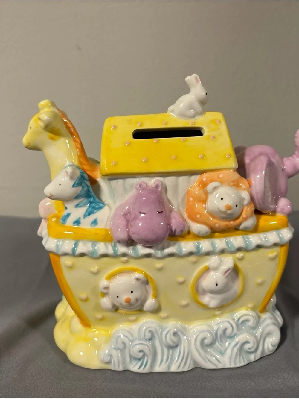 Pastel Animal Ark Ceramic Money Bank - Yellow, Pink, Green